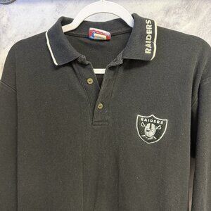 Vintage Oakland Las Vegas Raiders Polo Shirt Mens Medium Black Long Sleeve NFL